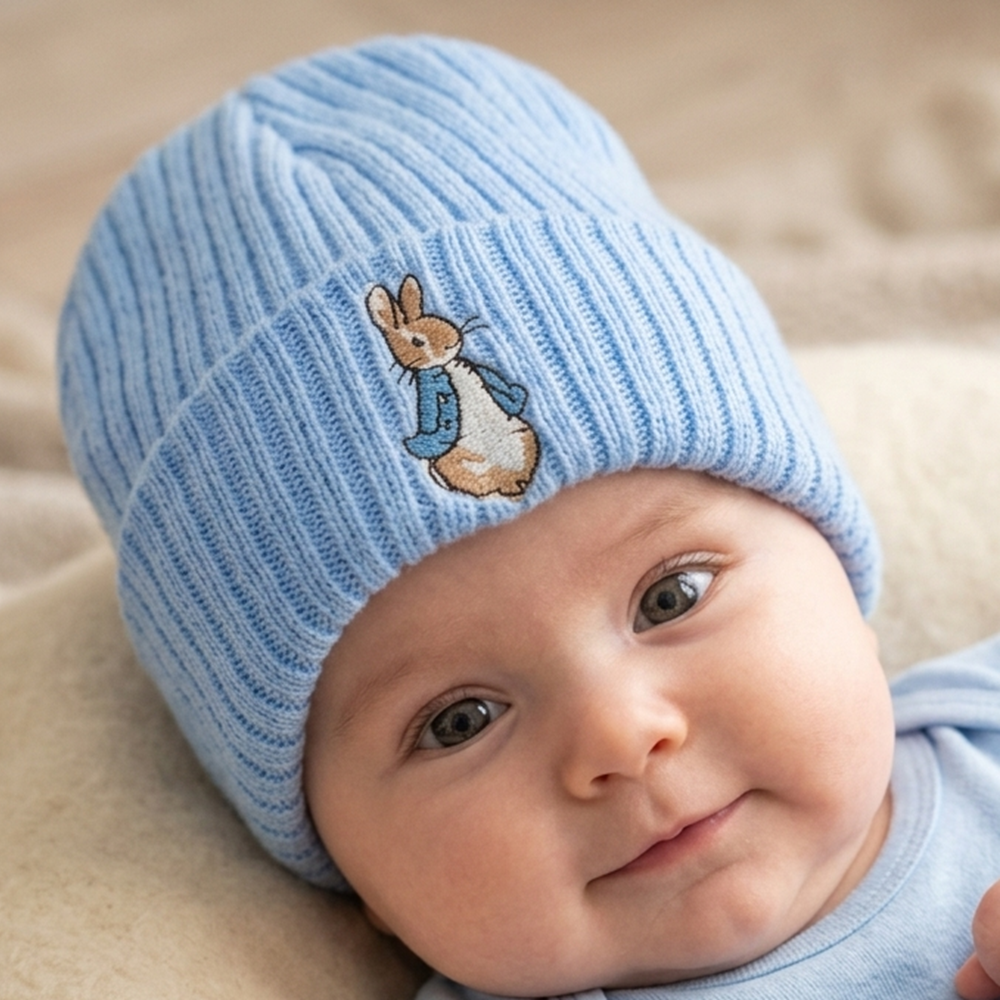 KW118: Baby Embroidered Blue Bunny Rabbit Knitted Hat (Newborn -3 Months) KW118: Baby Embroidered Blue Bunny Rabbit Knitted Hat (Newborn -3 Months)